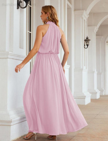 Numbersea High Neck Chiffon Bridesmaid Dresses Long Evening Formal Party Prom Gowns 28027