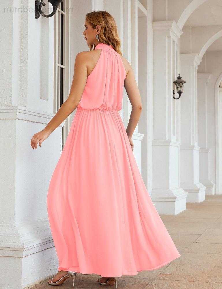 Numbersea High Neck Chiffon Bridesmaid Dresses Long Evening Formal Party Prom Gowns 28027