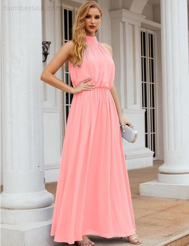 Numbersea High Neck Chiffon Bridesmaid Dresses Long Evening Formal Party Prom Gowns 28027