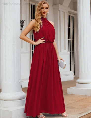 Numbersea High Neck Chiffon Bridesmaid Dresses Long Evening Formal Party Prom Gowns 28027