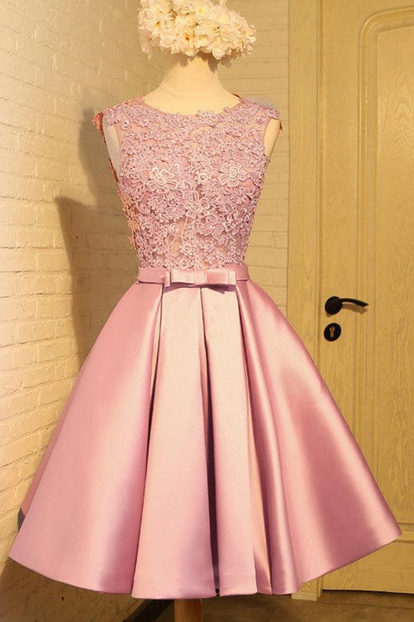 Homecoming Dress Appliques Bowknot Satin Short Prom Dress Party Dress