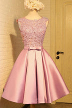 Homecoming Dress Appliques Bowknot Satin Short Prom Dress Party Dress