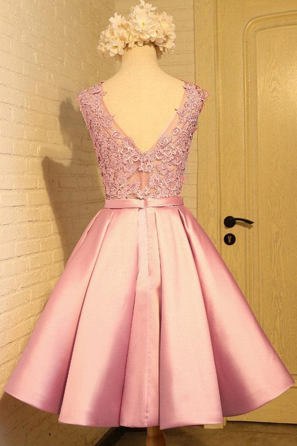 Homecoming Dress Appliques Bowknot Satin Short Prom Dress Party Dress