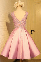 Homecoming Dress Appliques Bowknot Satin Short Prom Dress Party Dress