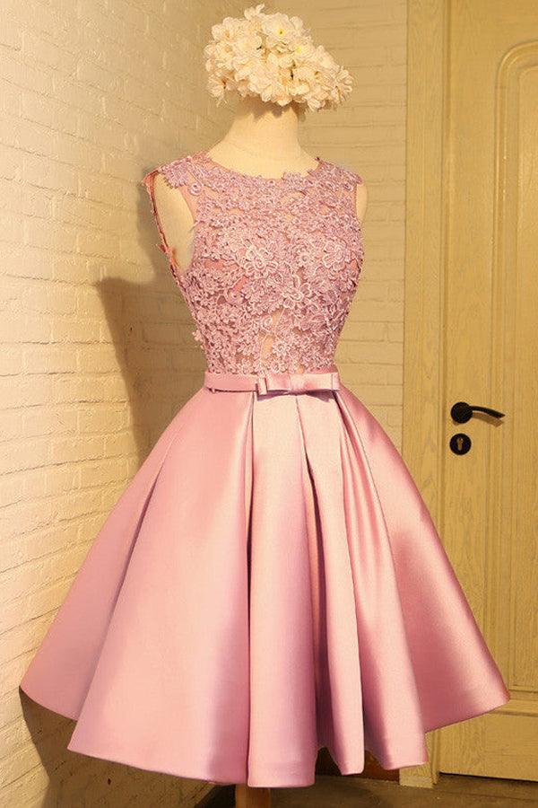 Homecoming Dress Appliques Bowknot Satin Short Prom Dress Party Dress