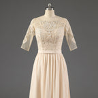 Hot Sale Crew Half Sleeves Long  With Beading Mother Of The Bride Dresses
