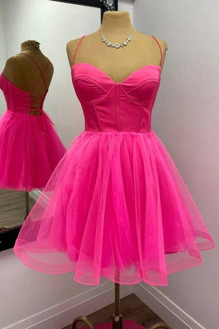 A-line Hot Pink Homecoming Dress Short Party Dress