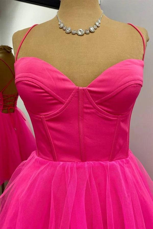 A-line Hot Pink Homecoming Dress Short Party Dress