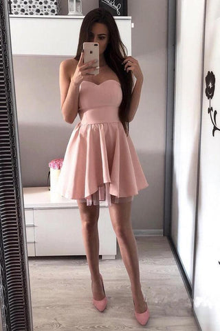 A-line Pink Sweetheart Satin Homecoming Dresses