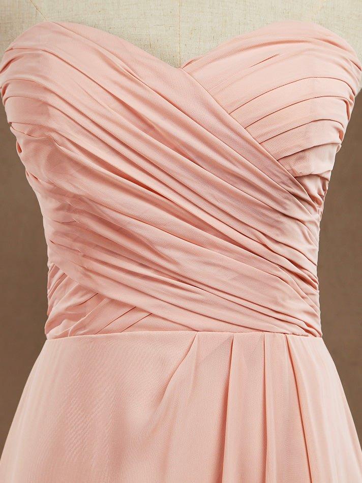 NumberSea - A - Line Floor Length Chiffon Bridesmaid Dress Sweetheart Strapless with Pleats