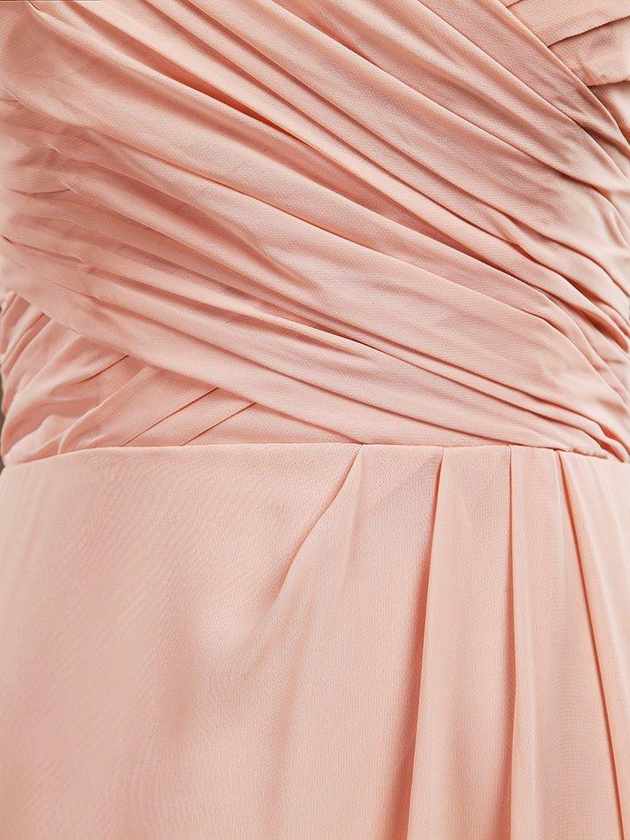 NumberSea - A - Line Floor Length Chiffon Bridesmaid Dress Sweetheart Strapless with Pleats