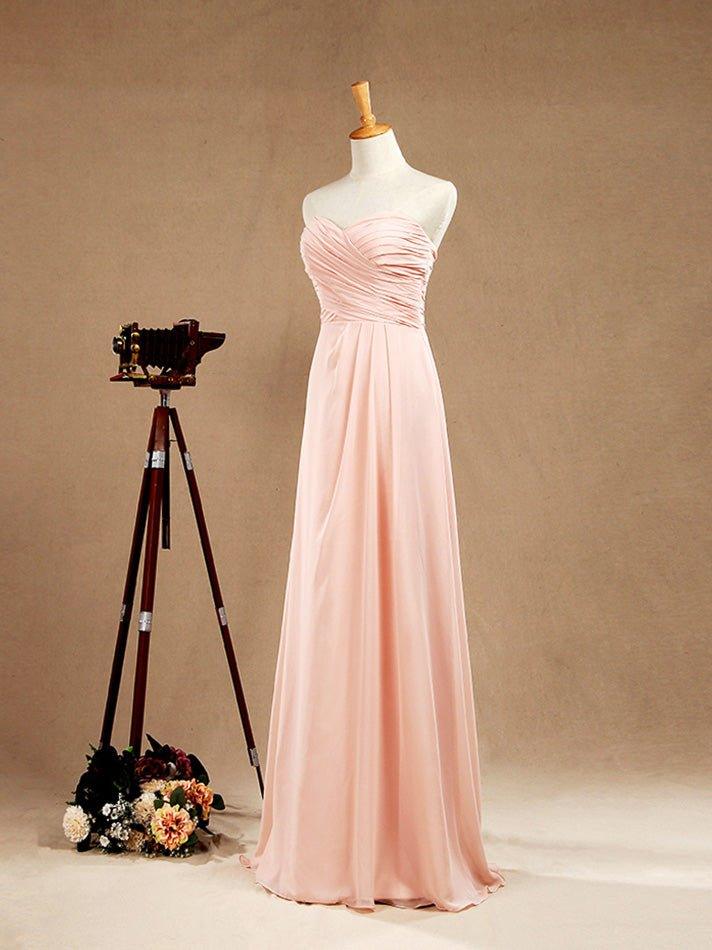 NumberSea - A - Line Floor Length Chiffon Bridesmaid Dress Sweetheart Strapless with Pleats