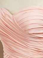 NumberSea - A - Line Floor Length Chiffon Bridesmaid Dress Sweetheart Strapless with Pleats