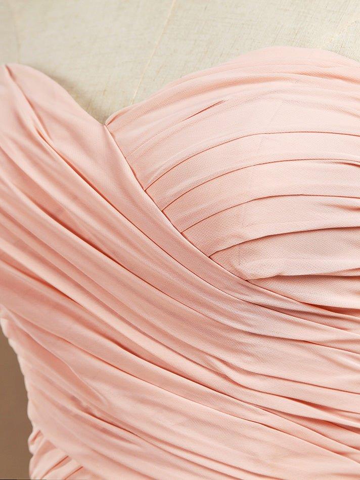 NumberSea - A - Line Floor Length Chiffon Bridesmaid Dress Sweetheart Strapless with Pleats