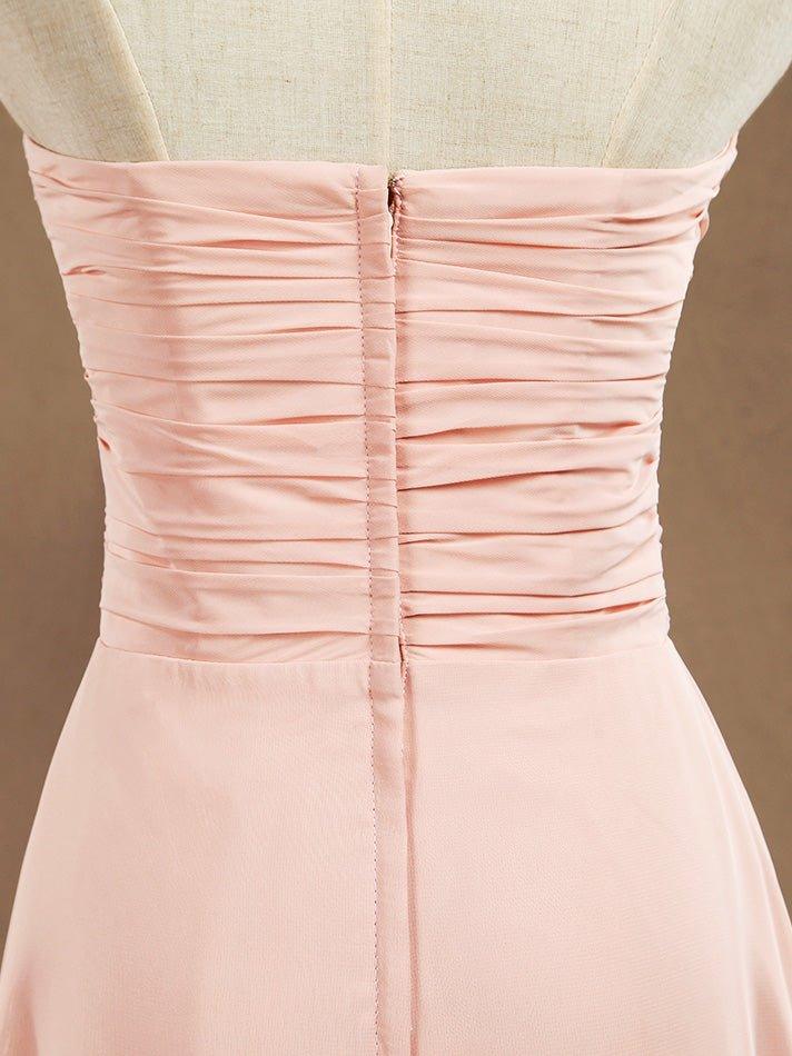 NumberSea - A - Line Floor Length Chiffon Bridesmaid Dress Sweetheart Strapless with Pleats