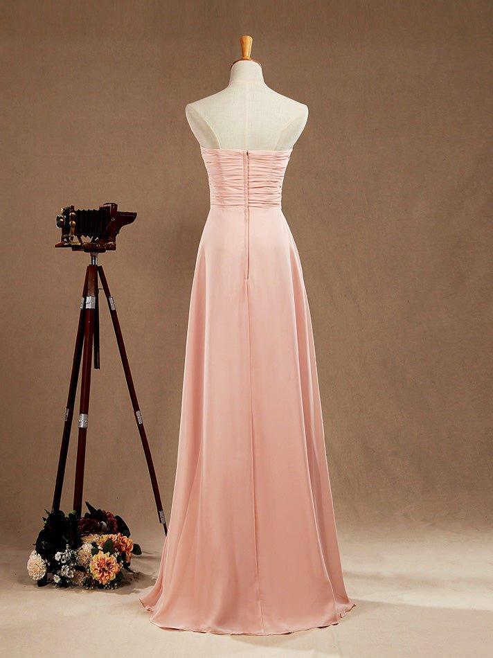 NumberSea - A - Line Floor Length Chiffon Bridesmaid Dress Sweetheart Strapless with Pleats
