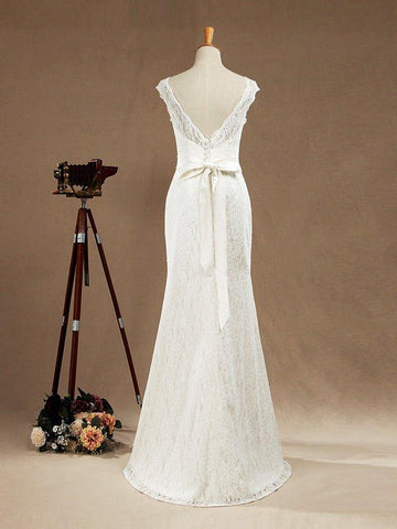 NumberSea - Mermaid / Trumpet Bateau Neck Floor Length Lace Wedding Dress