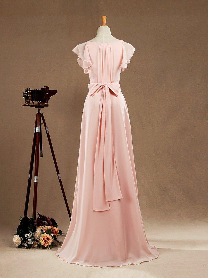 NumberSea-Numbersea Sheath Column V-neck Floor Length Chiffon Bridesmaid Dress Sleeves with Cascading Ruffles Burgundy NumberSea-Numbersea Sheath Column V-neck Floor Length Chiffon Bridesmaid Dress Sleeves with Cascading Ruffles Burgundy