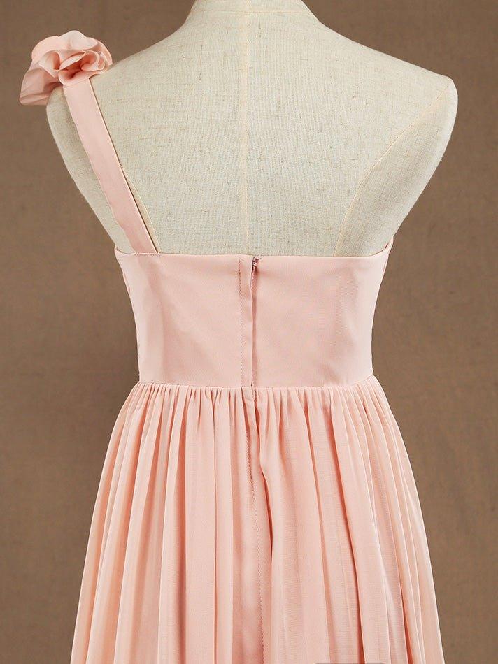 NumberSea - Chiffon Long Bridesmaid Dress A - line One Flower Strap Sweetheart Neckline