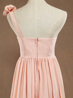 NumberSea - Chiffon Long Bridesmaid Dress A - line One Flower Strap Sweetheart Neckline