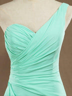 NumberSea - Sheath / Column One Shoulder FLoor Length Chiffon Bridesmaid Dress with Criss Cross Side Draping