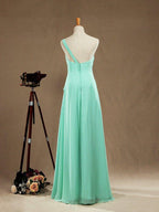 NumberSea - Sheath / Column One Shoulder FLoor Length Chiffon Bridesmaid Dress with Criss Cross Side Draping