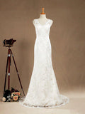NumberSea - Numbersea Mermaid / Trumpet V - neck Floor Length Lace Wedding Dress Sleeveless with Open V - back