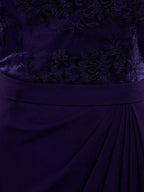 NumberSea - Numbersea Sheath Column One Shoulder Floor Length Chiffon match Lace Bridesmaid Dress with Side Draping