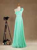 NumberSea - Numbersea Sheath / Column One Shoulder Floor Length Chiffon Bridesmaid Dress with Flowers Crumple