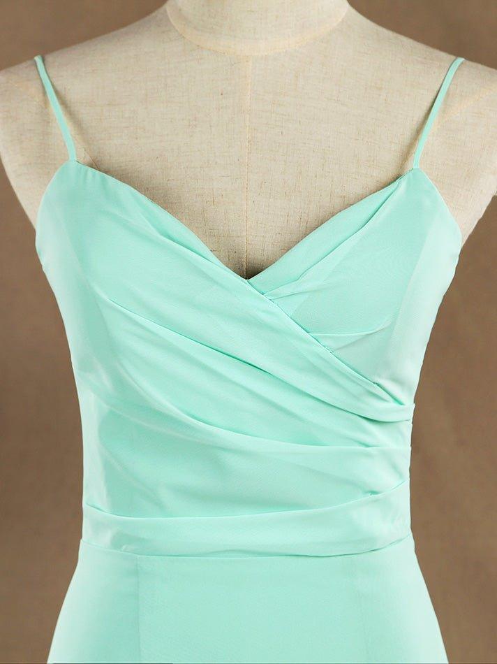 NumberSea - Numbersea Mermaid / Trumpet Spaghetti Straps Floor Length Chiffon Bridesmaid Dress with Brush Train