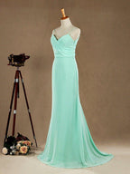 NumberSea - Numbersea Mermaid / Trumpet Spaghetti Straps Floor Length Chiffon Bridesmaid Dress with Brush Train