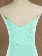 Vestido de dama de honor de gasa con tirantes finos, corte sirena o trompeta, largo hasta el suelo y cola de cepillo de Numbersea 