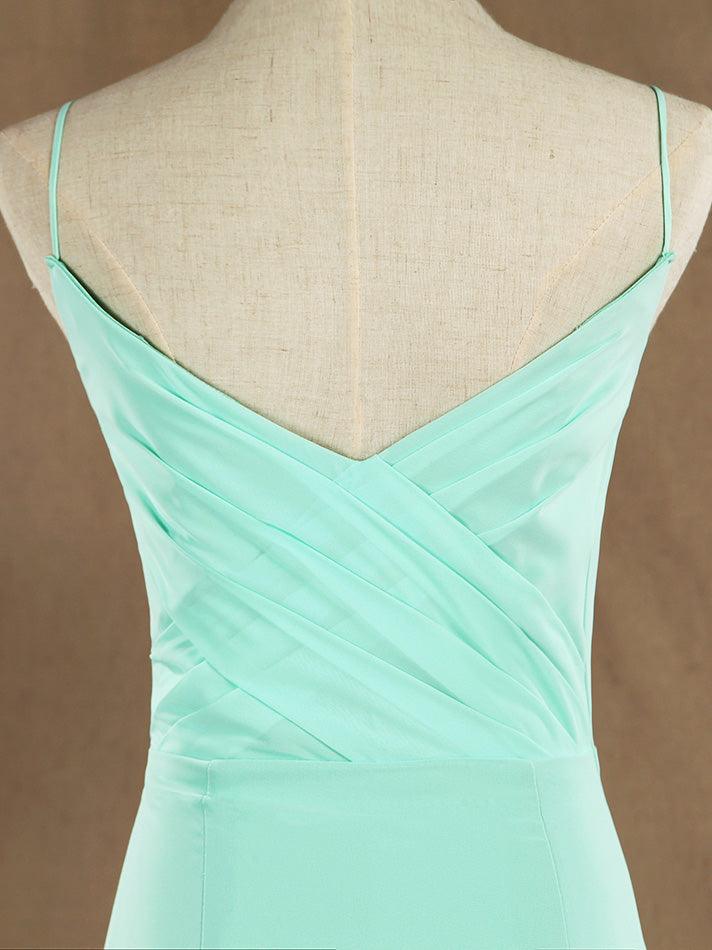 Vestido de dama de honor de gasa con tirantes finos, corte sirena o trompeta, largo hasta el suelo y cola de cepillo de Numbersea 
