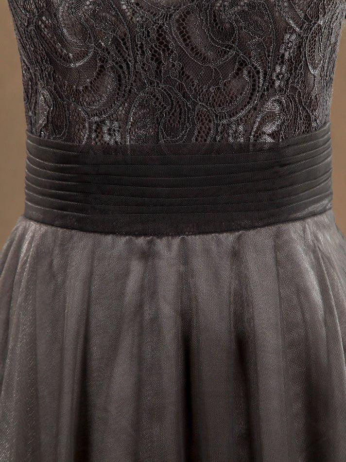 NumberSea - Floor Length A - line Lace Tulle Bridesmaid Dress Bateau Neck with Belt
