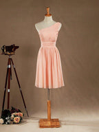 NumberSea - Knee Length A - Line One Shoulder Chiffon Bridesmaid Dress with Ruching Pleats