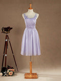 NumberSea - Knee Length A - Line Chiffon Bridesmaid Dress See Through Jewel Neck with Lace Appliques