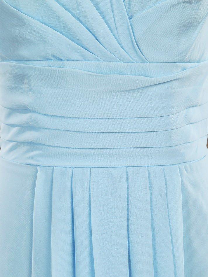 NumberSea - A - Line V - neck Floor Length Chiffon Bridesmaid Dress with Cap Sleeves