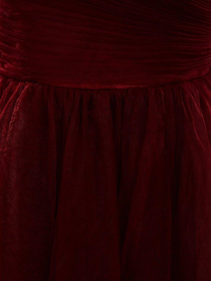 NumberSea - A - Line Knee Length Tulle Short Sleeves Bridesmaid Dress with See Through Bateau Neckline