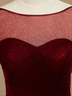 NumberSea - A - Line Knee Length Tulle Short Sleeves Bridesmaid Dress with See Through Bateau Neckline
