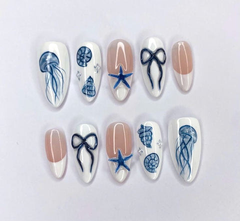 Santorini Coast Handmade gel false nails press on nails