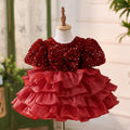 Vestido de lentejuelas hasta la rodilla para fiesta de primer cumpleaños de niña 