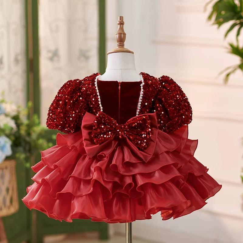 Vestido de lentejuelas hasta la rodilla para fiesta de primer cumpleaños de niña 