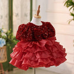 Vestido de lentejuelas hasta la rodilla para fiesta de primer cumpleaños de niña 