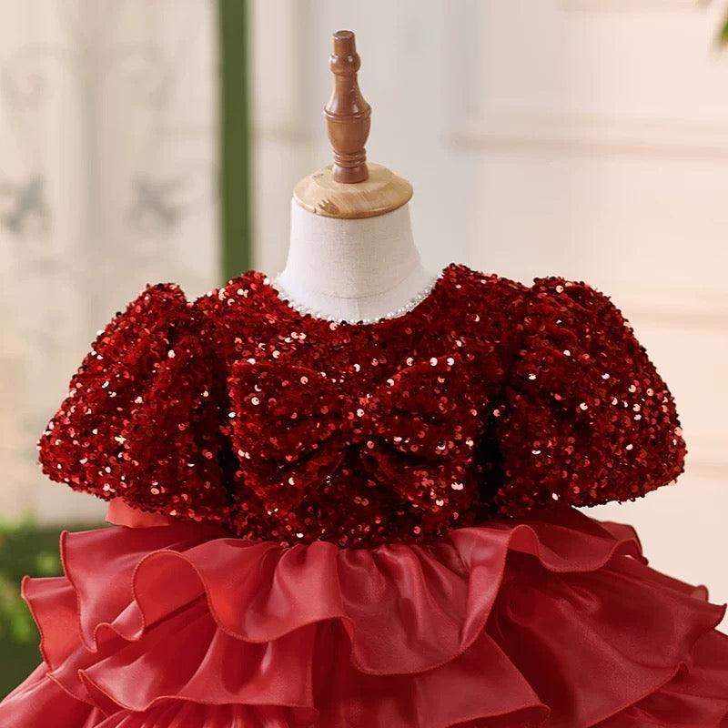 Vestido de lentejuelas hasta la rodilla para fiesta de primer cumpleaños de niña 