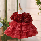 Vestido de lentejuelas hasta la rodilla para fiesta de primer cumpleaños de niña 