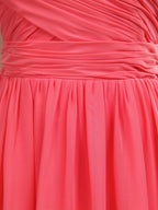 NumberSea - A - Line V - neck Floor Length Chiffon Bridesmaid Dress with Criss Cross Pleats