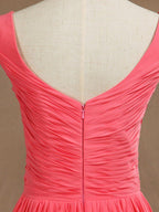 NumberSea - A - Line V - neck Floor Length Chiffon Bridesmaid Dress with Criss Cross Pleats