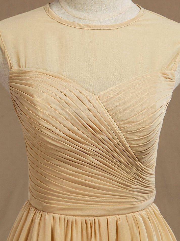 NumberSea - A - Line Jewel Neck Knee Length Chiffon Bridesmaid Dress with Criss Cross Ruching Pleats Prom Dresses