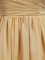 NumberSea - A - Line Jewel Neck Knee Length Chiffon Bridesmaid Dress with Criss Cross Ruching Pleats Prom Dresses
