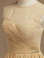 NumberSea - A - Line Jewel Neck Knee Length Chiffon Bridesmaid Dress with Criss Cross Ruching Pleats Prom Dresses